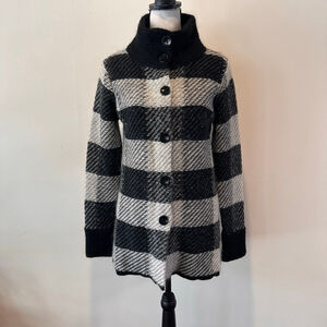MARYLINE | Italian Mohair-Blend Buffalo Check Cardigan | Minimal Luxe Knit | M